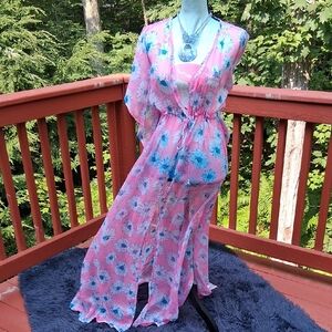 Floral Pink and Blue Women's Kimono Coverup